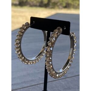 Earrings Hoops Fashion Faceted Beads Artisan Golden AB Silver Tone
